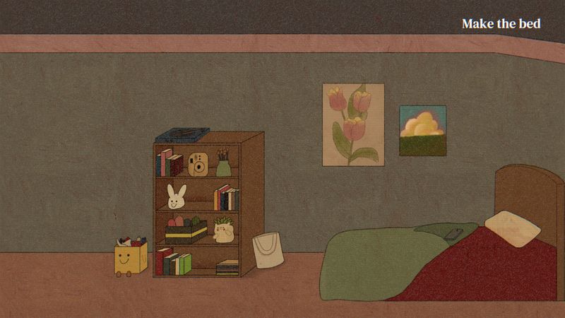 Official screenshot: Lily's room with a task prompt reading 'Make the bed'