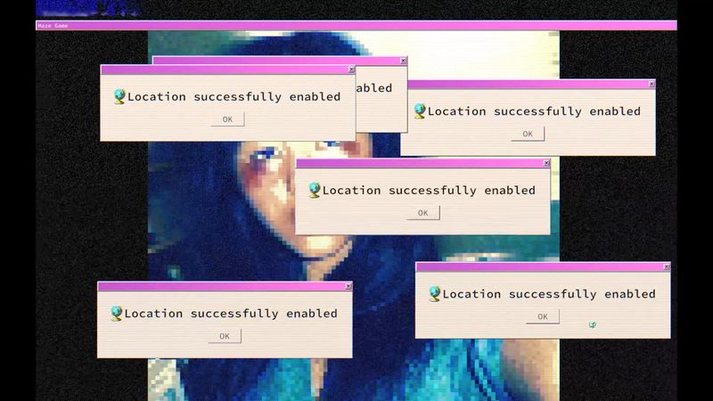 Official screenshot: the Maze Game app behind five stacked pop-up windows that each read 'Location successfully enabled'